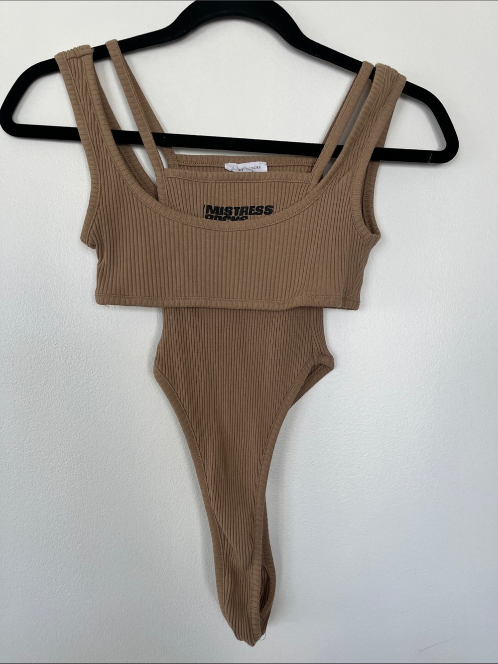 Mistress Rocks Ribbed Tan Bodysuit